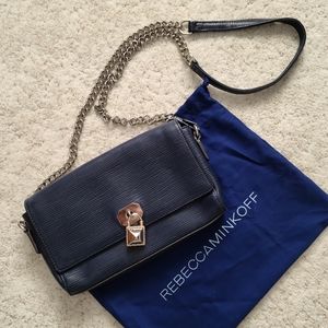 Rebecca Minkoff Navy Chain Bag w/Silver/Gold Lock